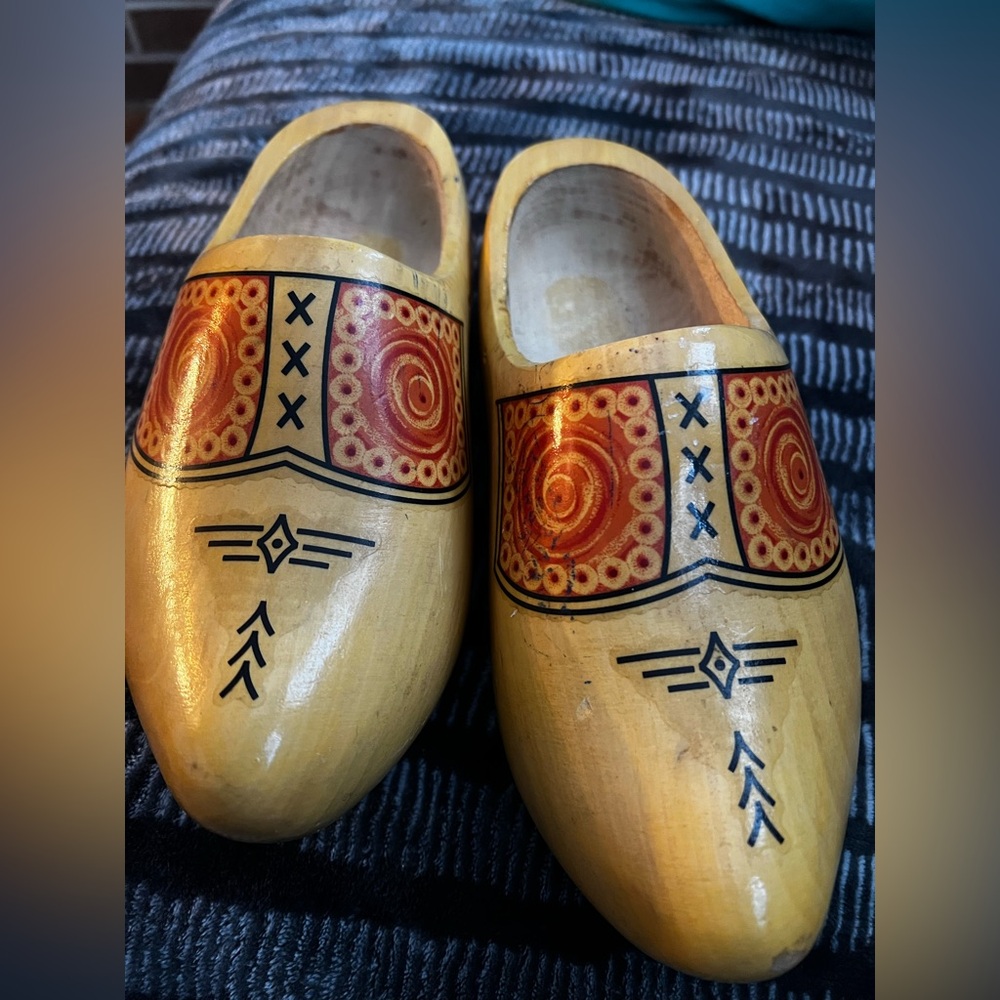 Vintage Yellow Wooden Clog Shoes. Made In Holland klompen